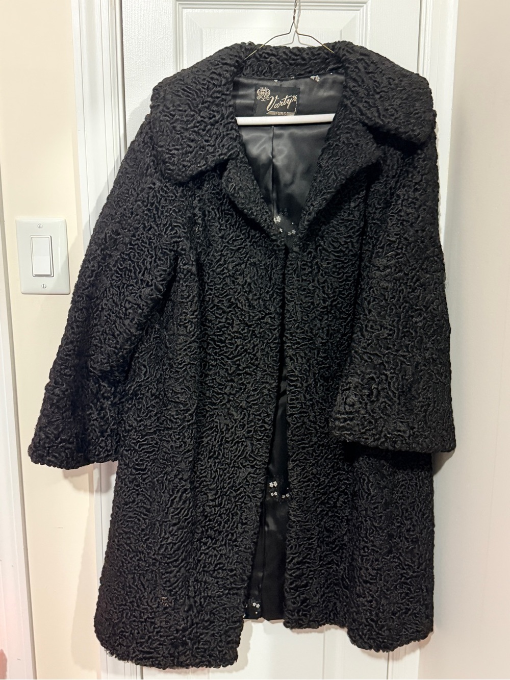 Women’s Black Persian Lamb Wool Coat Vintage, Size Medium